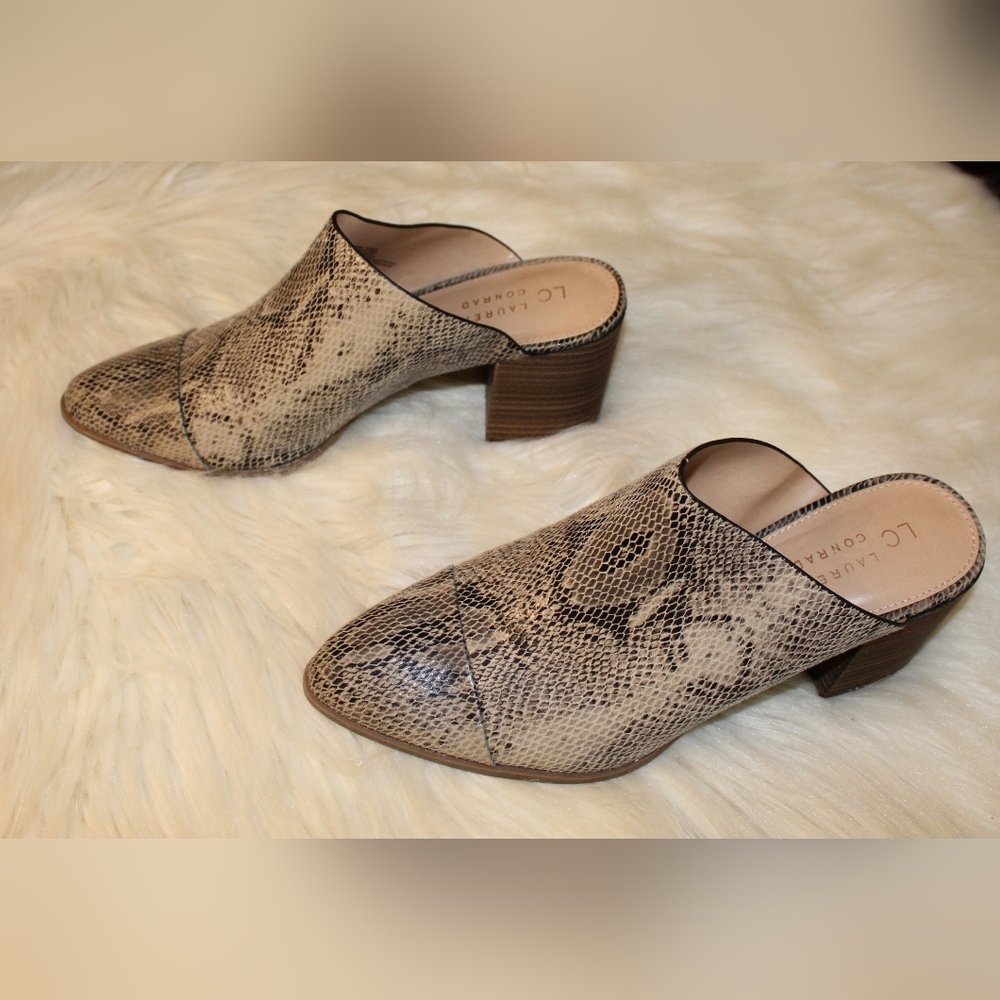 Lauren Conrad Snake Print Animal Print Crocodile Embossed Pointed Toe Mule Heels - Picture 8 of 13